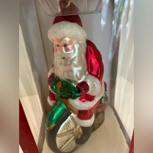 Hand Crafted European Style Glass Ornament Santa Riding A Bicycle 8” VNTG